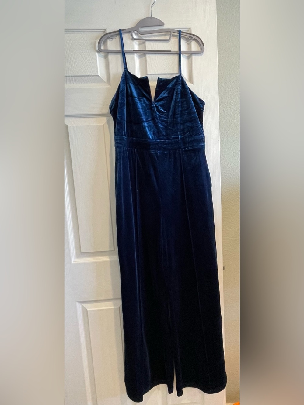 Elegant Navy Blue Velvet Maxi Dress - Sleeveless V-Neck